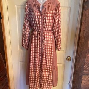 Polagram Red and White Checkered Long Sleeve Dress